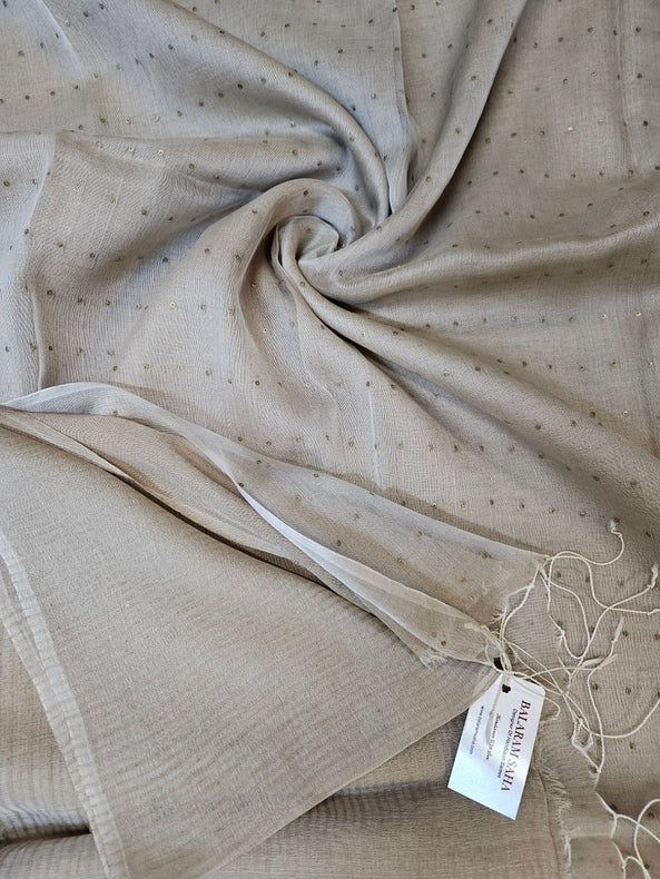 Light Grey Muslin Silk Saree with Self Stripes & Sequins Woven Design Balaram Saha