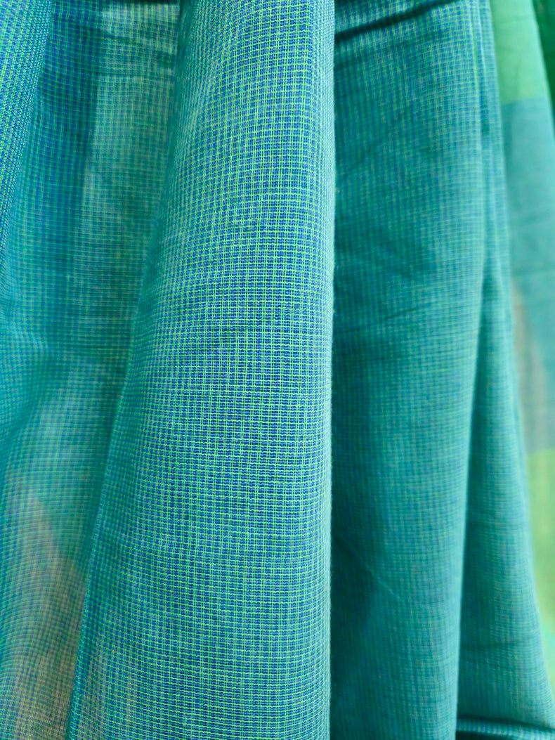 Beauty: Blue & Green Checks Cotton Saree by Balaram Saha Balaram Saha
