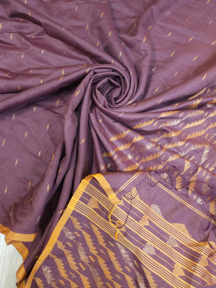 Plum & Mustard Soft Handloom Handwoven Tussar Silk Jamdani Saree Balaram Saha