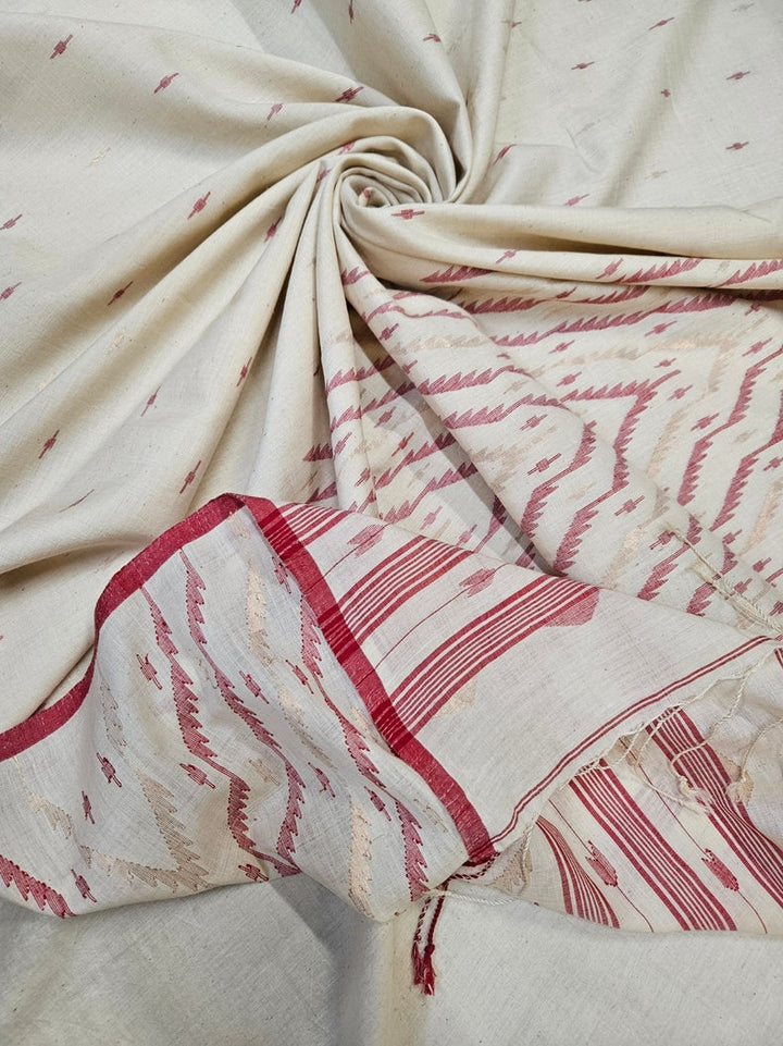 Off White Soft Handloom Handwoven Tussar Silk Jamdani Saree Balaram Saha