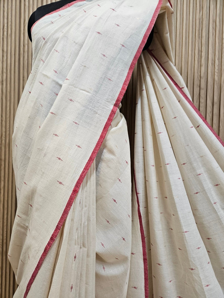 Off White Soft Handloom Handwoven Tussar Silk Jamdani Saree Balaram Saha