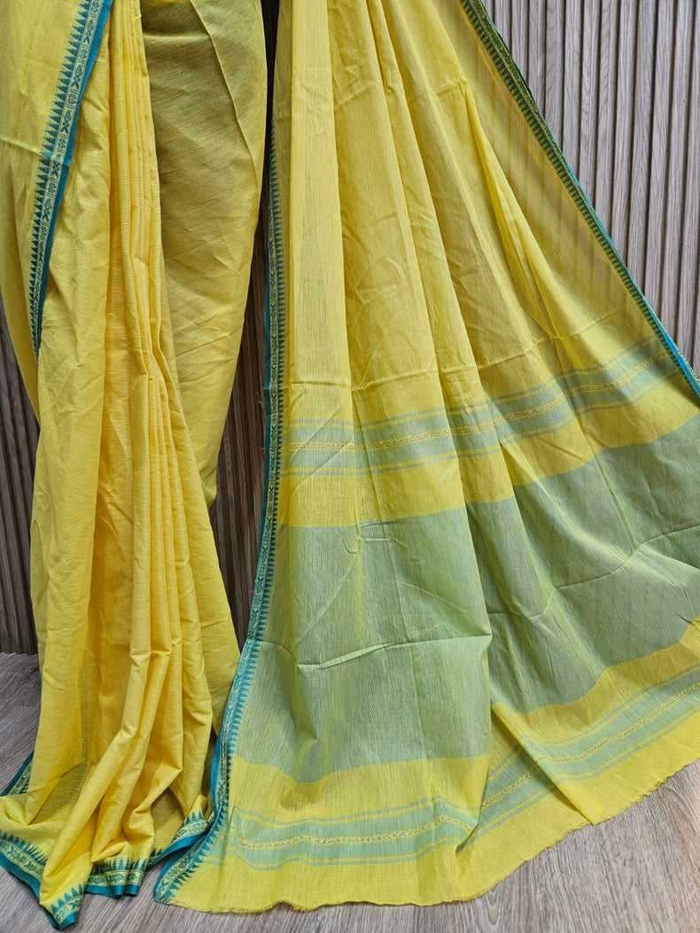 Yellow Soft Handloom Traditional Dhonekhali Cotton Saree Balaram Saha