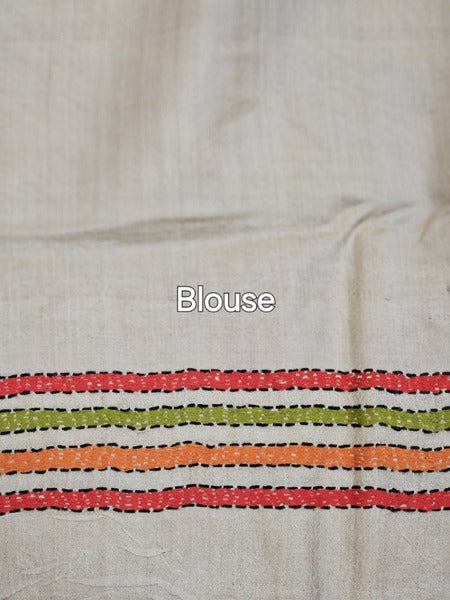 Handloom Tussar Silk with Exquisite Kantha Stitching by Balaram Saha - (handloom saree, silk saree, handloom silk saree, balaram saha online, silk sarees, silk handloom saree, bengal handloom sarees, pure silk, silk saree online, tussar silk saree, tussar silk)