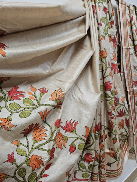 Handloom Tussar Silk with Exquisite Kantha Stitching by Balaram Saha - (handloom saree, silk saree, handloom silk saree, balaram saha online, silk sarees, silk handloom saree, bengal handloom sarees, pure silk, silk saree online, tussar silk saree, tussar silk)   https://www.nytimes.com/