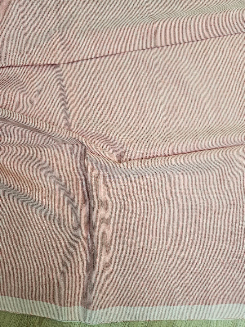 Off White & Red Handwoven Handspun Cotton Jamdani Saree Balaram Saha