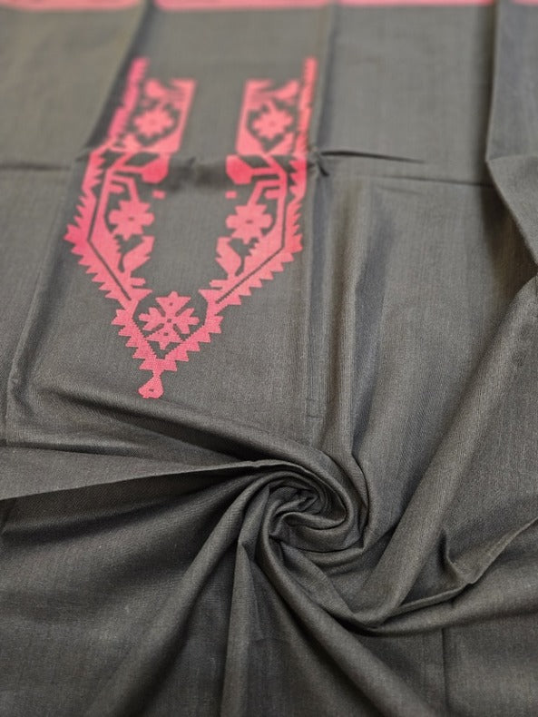 Black & Red Handwoven Cotton Unisex jamdani Kurta Piece Balaram Saha