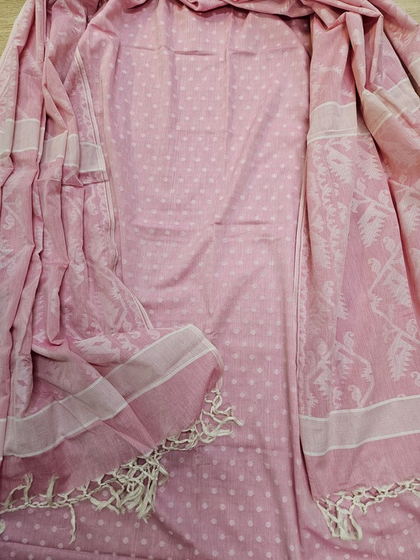 Light Pink Soft Cotton 2 Piece Jamdani kurta &amp; Dupatta Set Balaram Saha