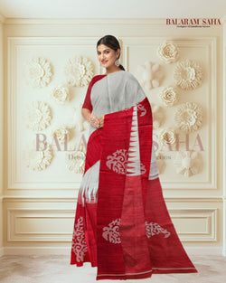 Matka Silk Saree by Balaram Saha – Pure White & Red Tradition