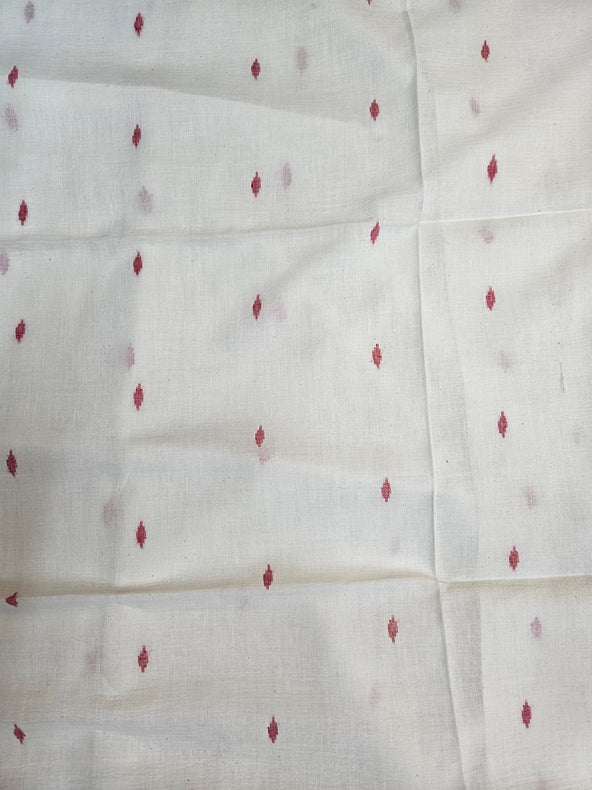 Off White &  Red Handwoven Handspun Fine Cotton Jamdani Saree Balaram Saha