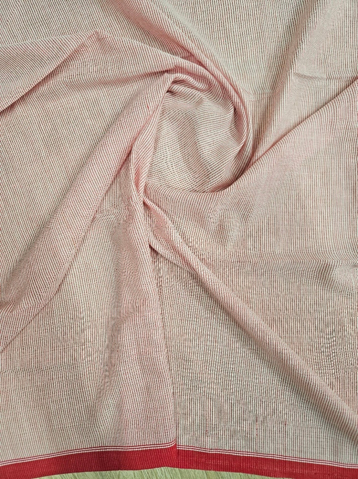 Off White & Red Handwoven Handspun Cotton Jamdani Saree Balaram Saha
