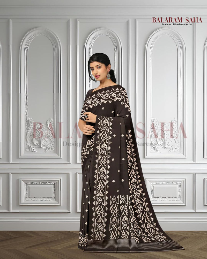 Black & White Handloom Handspun Cotton Jamdani Saree Balaram Saha