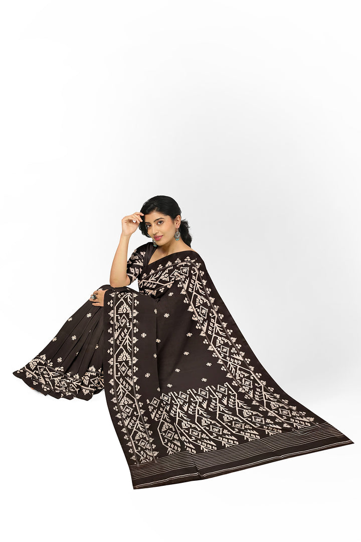 Black & White Handloom handspun Cotton Jamdani Saree Balaram Saha