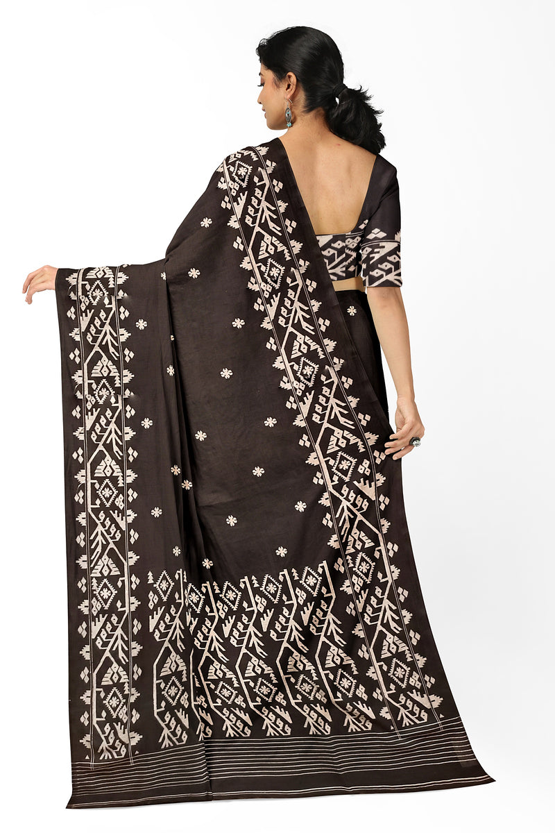 Black & White Handloom handspun Cotton Jamdani Saree Balaram Saha