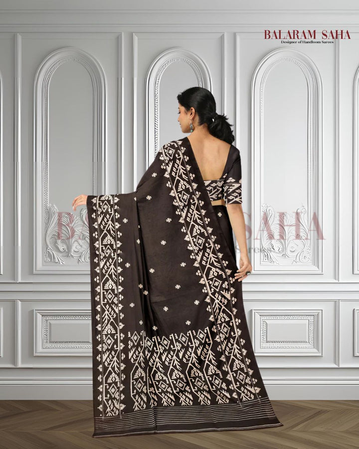 Black & White Handloom Handspun Cotton Jamdani Saree Balaram Saha
