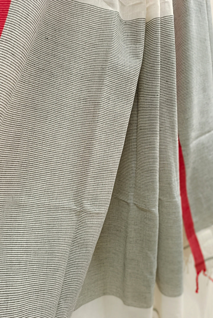 White Red  Soft handloom Cotton Jamdani Dupatta Balaram Saha