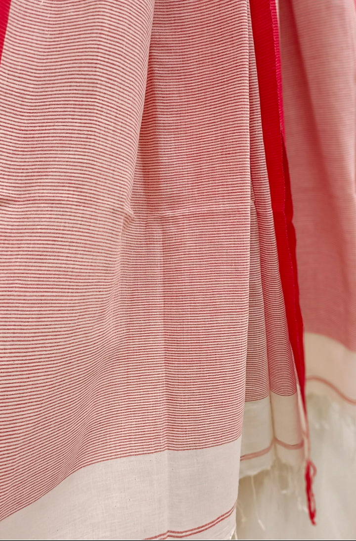 White Red & Soft handloom Cotton Jamdani Dupatta Balaram Saha