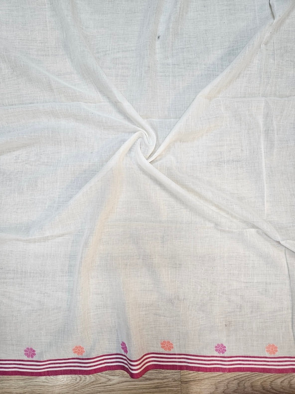 Balaram Saha Handwoven Wonder:  White Handloom Handspun Cotton Jamdani Saree Balaram Saha
