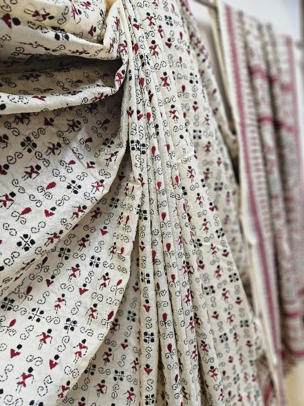 Natural Shade Tussar Handstitch Kantha Silk Saree Balaram Saha