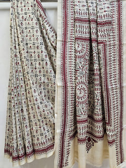 Natural Shade Tussar Handstitch Kantha Silk Saree Balaram Saha