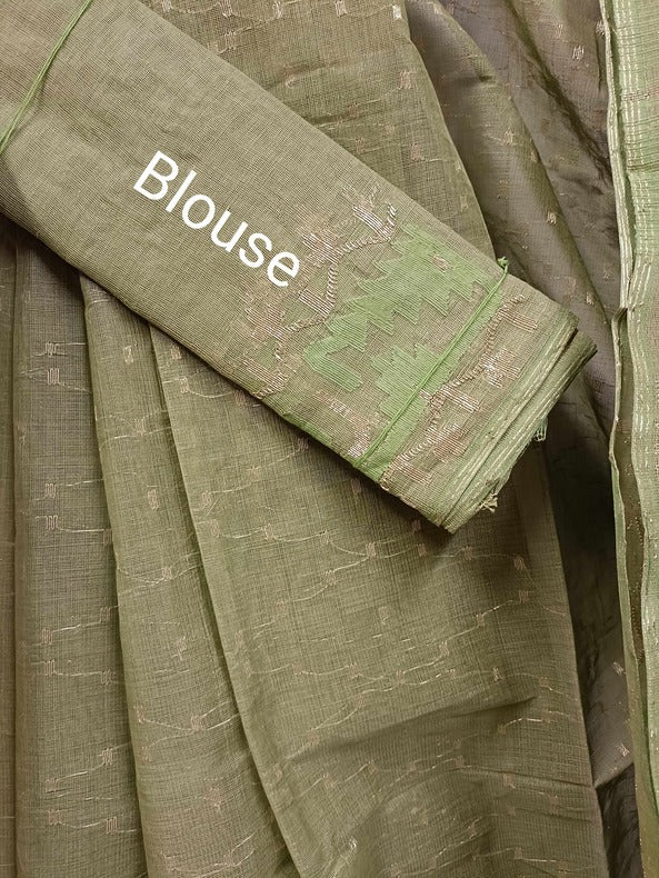Olive Green Handloom Jamdani Chanderi Saree with Resham Meenakari Weaving main image 1