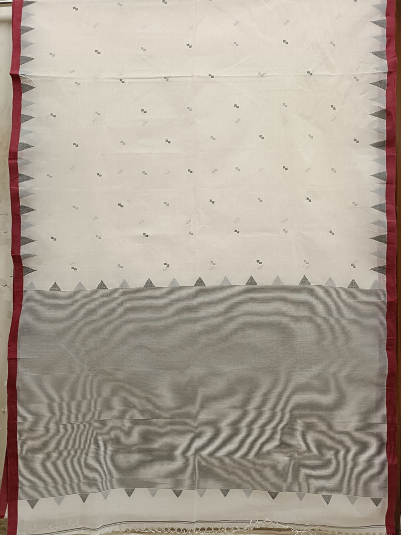 White & Maroon Handloom Fine Cotton Handwoven Saree Balaram Saha