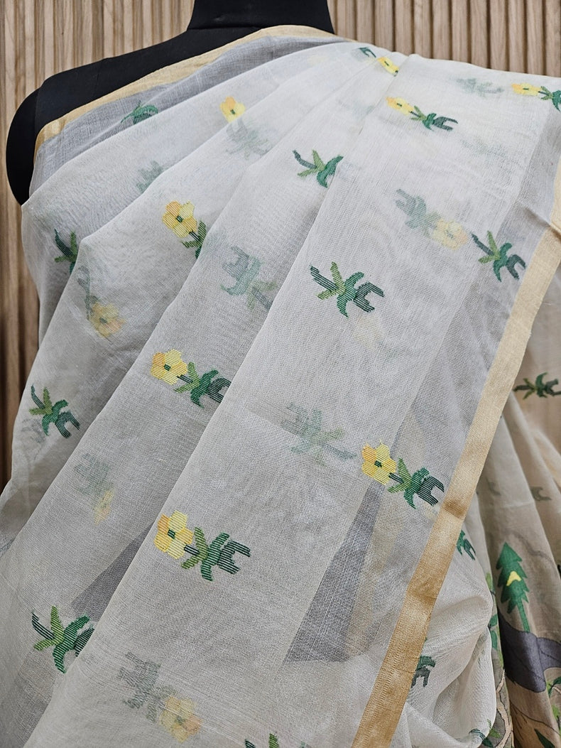 Handwoven Muslin Silk Jamdani Saree – Bengal Village Life (Master Weaver Edition) Balaram Saha