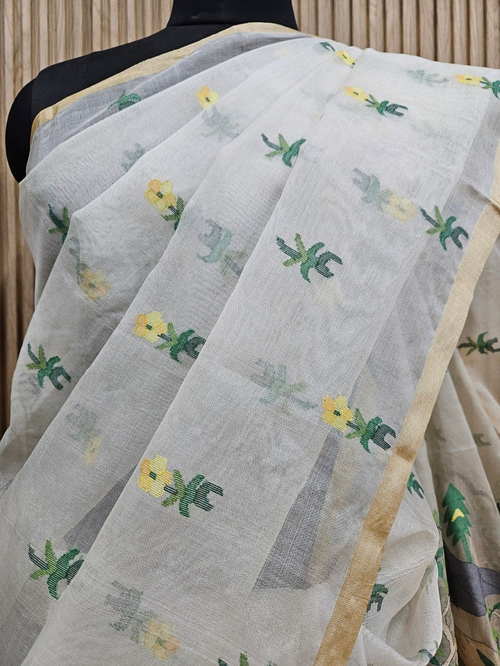 Handwoven Muslin Silk Jamdani Saree – Bengal Village Life (Master Weaver Edition) Balaram Saha