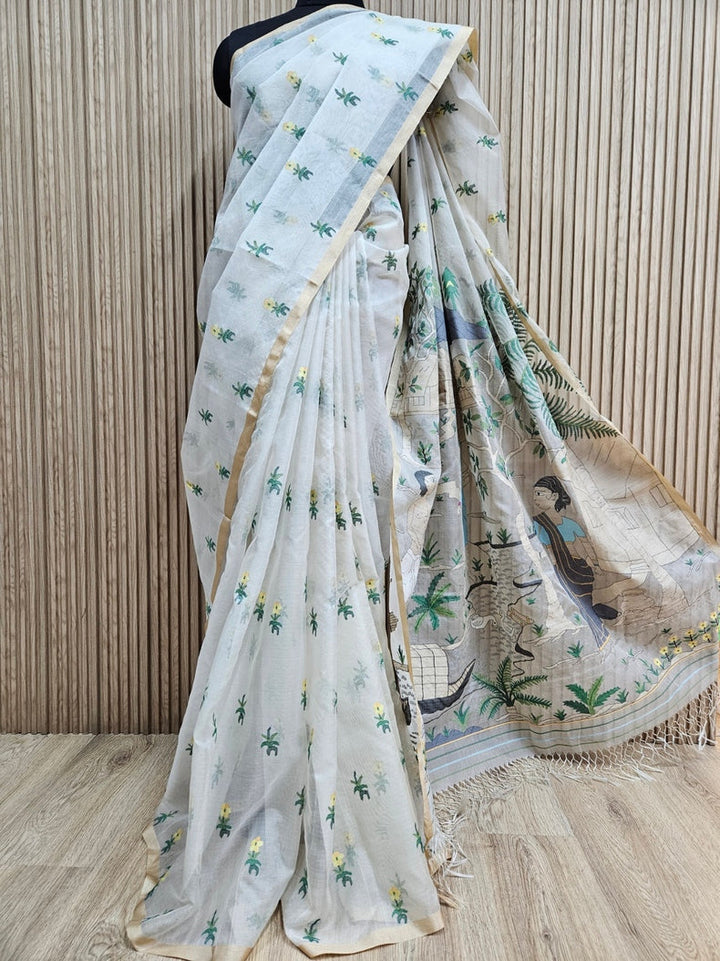 Handwoven Muslin Silk Jamdani Saree – Bengal Village Life (Master Weaver Edition) Balaram Saha