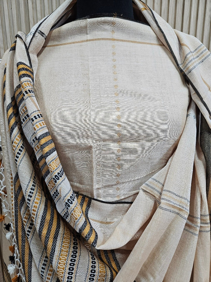 Beige & Black Handloom Soft Cotton Two Pice Kurta Sets Top & Dupatta Balaram Saha