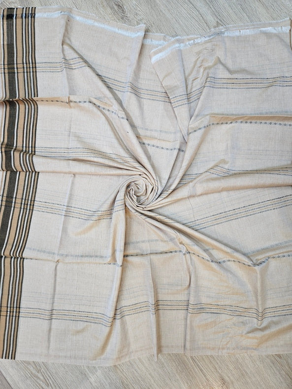 Beige & Black Handloom Soft Cotton Two Pice Kurta Sets Top & Dupatta Balaram Saha