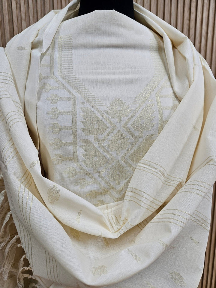 Off White & Gold Handwoven Cotton Jamdani 3-piece Kurta Set Balaram Saha