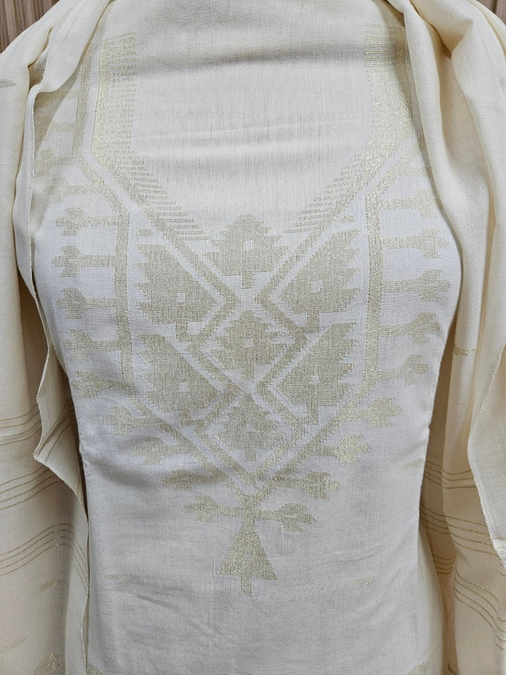 Off White & Gold Handwoven Cotton Jamdani 3-piece Kurta Set Balaram Saha