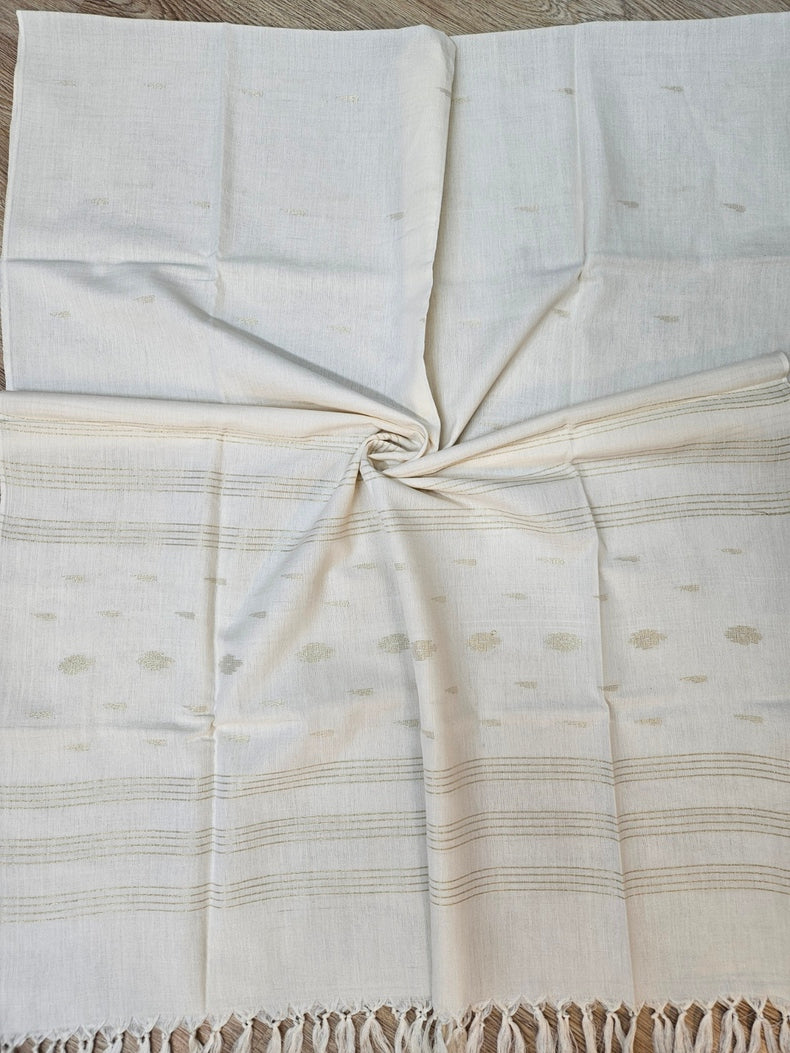 Off White & Gold Handwoven Cotton Jamdani 3-piece Kurta Set Balaram Saha