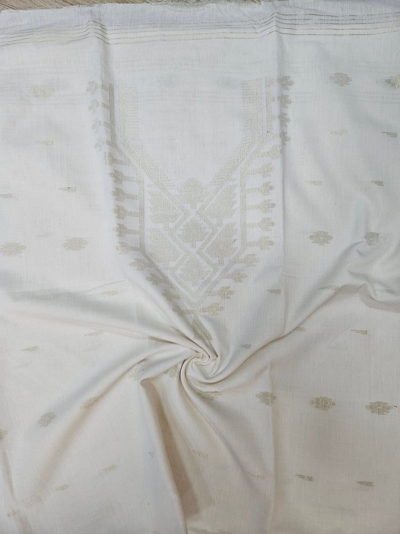 Off White & Gold Handwoven Cotton Jamdani 3-piece Kurta Set Balaram Saha