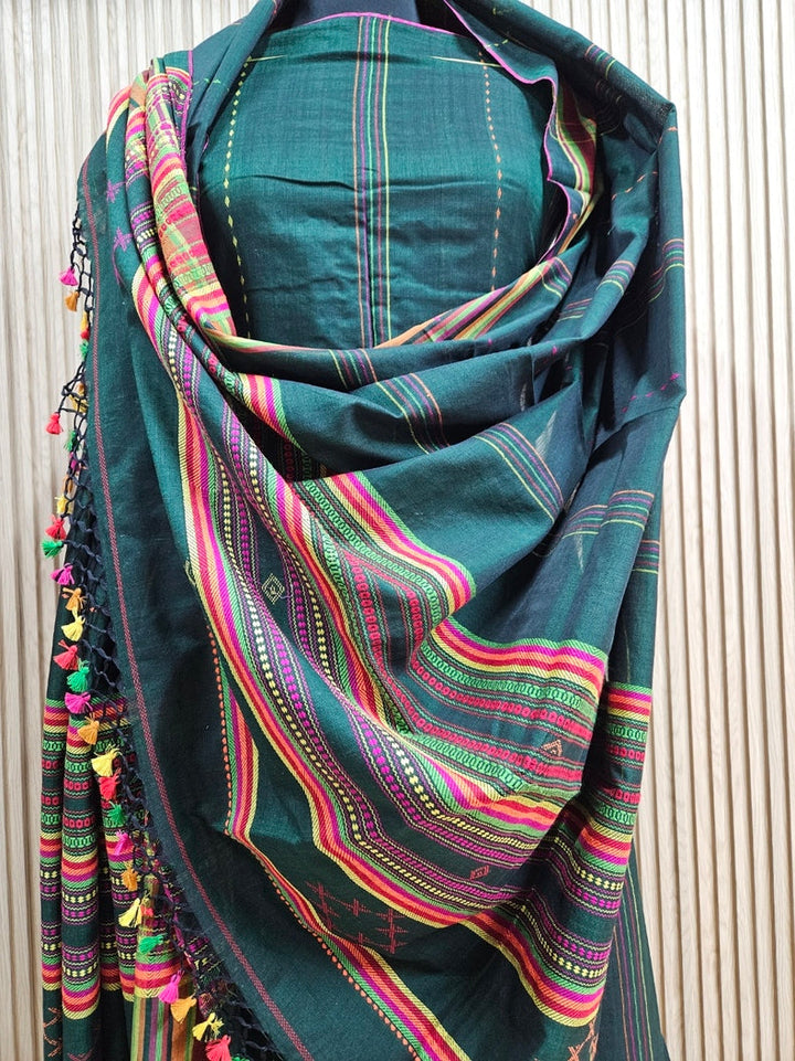 Dark Gree Handloom Soft Cotton Two Pice Kurta Sets Top & Dupatta Balaram Saha