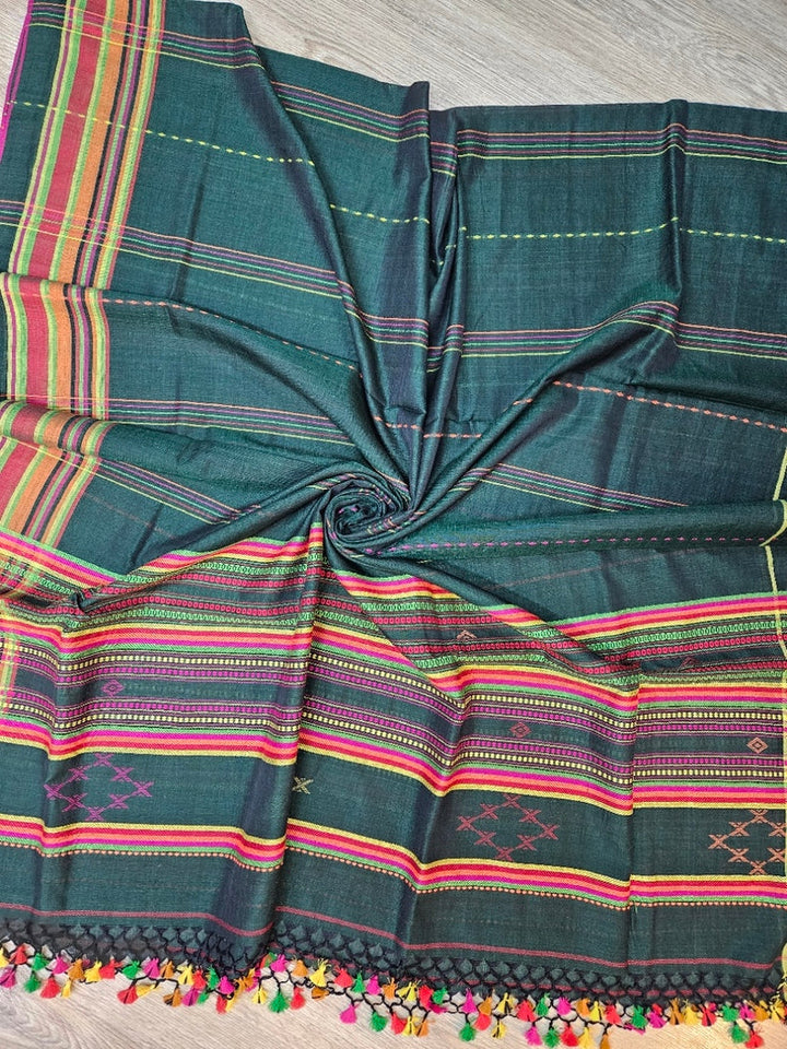 Dark Gree Handloom Soft Cotton Two Pice Kurta Sets Top & Dupatta Balaram Saha