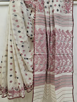 Off White Handwoven Bangladesh Cotton Jamdani Saree Balaram Saha