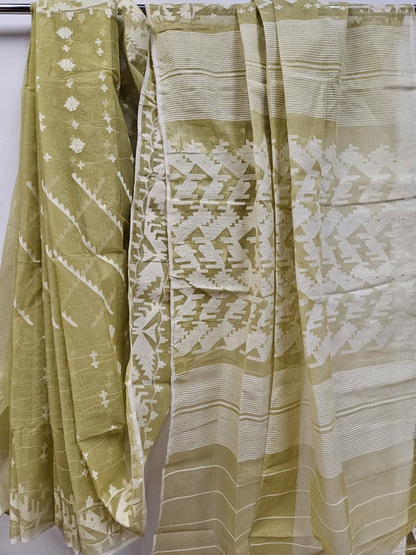 Fresh & Fabulous: Lemon Green Handwoven Bangladesh Cotton Jamdani Saree (handloom saree, jamdani saree, jamdani sarees, cotton jamdani saree, jamdani cotton saree handloom cotton saree, balaram saha online, jamdani saree online, soft jamdani saree)