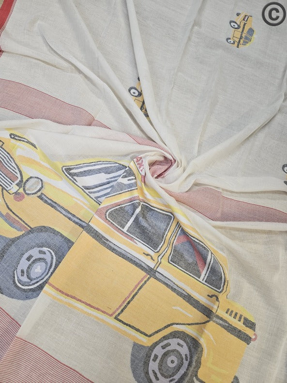 Kolkata Yellow Taxi |  Art Of Handwoven Handspun cotton Jamdani Saree © Balaram Saha