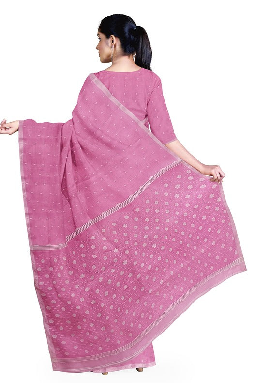 Pink & White Handwoven Traditional Cotton Jamdani saree Balaram Saha
