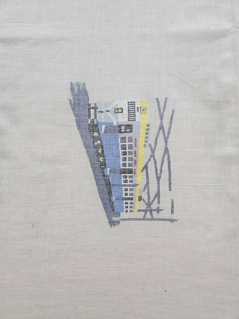 Exquisite Off-White Handspun Cotton Jamdani Saree with Iconic Calcutta Tram Motif, Handwoven by Master Balaram Saha