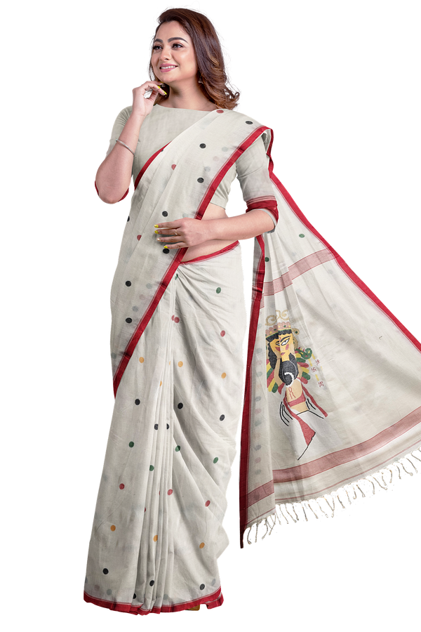 Handspun Handwoven Maa Durga Cotton Jamdani Saree By Balaram Saha - (dhakai jamdani saree, jamdani saree, jamdani sarees, cotton jamdani saree, jamdani cotton saree, handloom cotton saree, balaram saha online, jamdani saree online, soft jamdani saree, muslin jamdani saree, original dhakai jamdani saree, jamdani sarees, soft dhakai jamdani saree, white jamdani saree, jamdani saree bangladesh )
