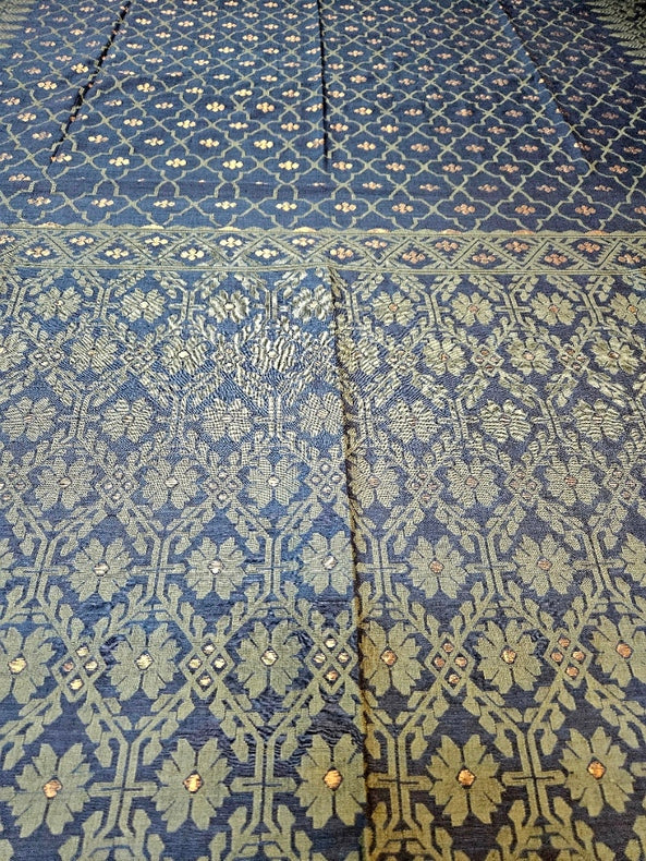 Traditional Indigo Blue Handspun Cotton Jamdani Saree by Master Weaver Balaram Saha