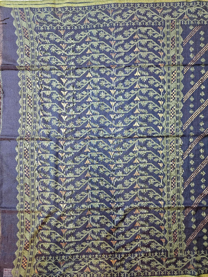 Authentic Indigo Blue Handspun Cotton Jamdani Saree | Handloom Saree by Master Artisan Balaram Saha