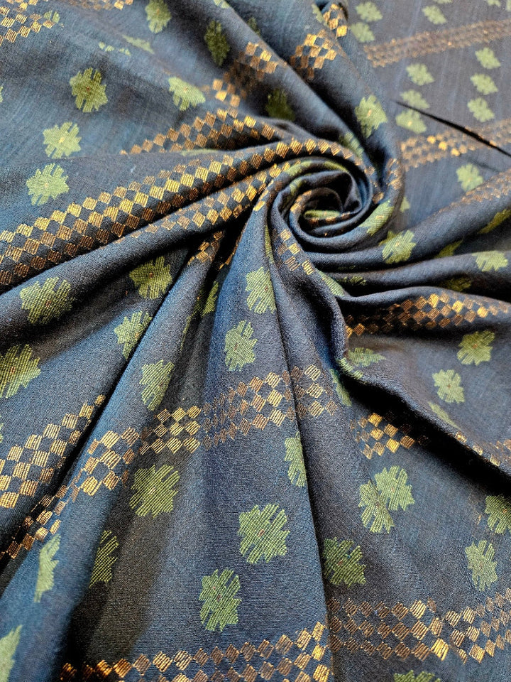 Authentic Indigo Blue Handspun Cotton Jamdani Saree | Handloom Saree by Master Artisan Balaram Saha