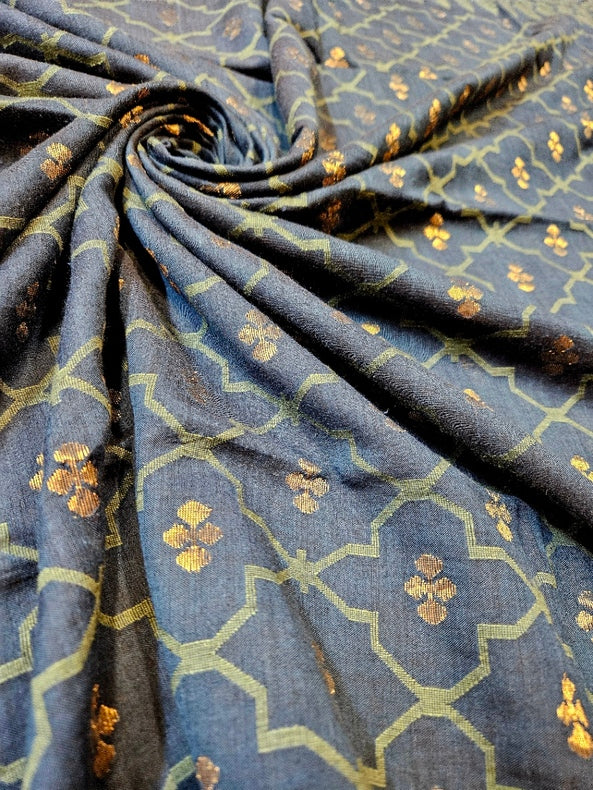 Traditional Indigo Blue Handspun Cotton Jamdani Saree by Master Weaver Balaram Saha