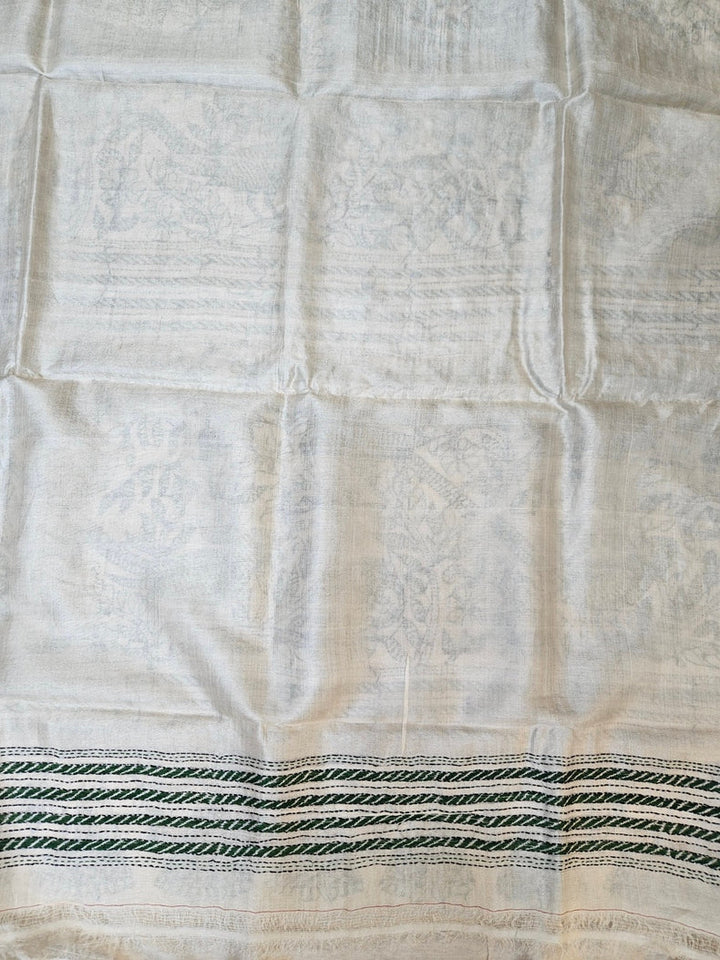 Masterpiece of Artistry: Off-White Tussar Silk Kantha Stitch Saree Balaram Saha Balaram Saha