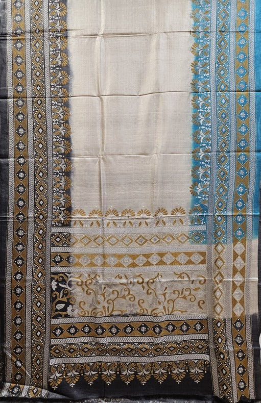 Black & Rust Handloom Gachhi Tussar Saree with Handstitch by Balaram Saha Balaram Saha