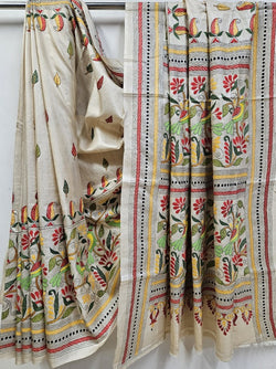 Sustainable Luxury: Grey & Beige Handloom Pure  Silk Kantha Stitch by Balaram Saha Balaram Saha