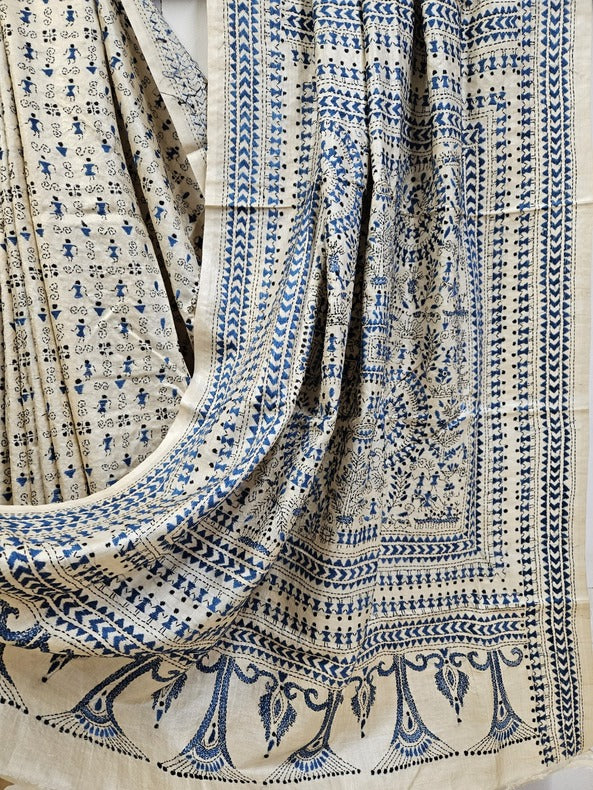 Balaram Saha: Exquisite Craftsmanship - Pure Handloom Katan Silk Handstitch Kantha Saree Balaram Saha